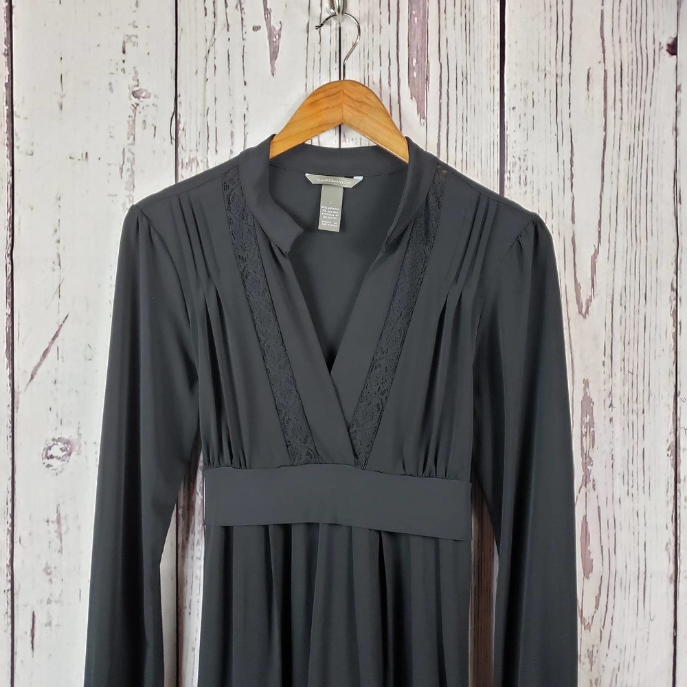 Hillard & Hanson Dress Womens Size Large Empire Waist V Neck Long Sleeve Black